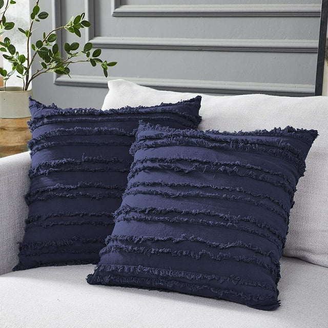 Fundas de almohada para sofá cama, fundas de cojín decorativas de lino y algodón, 18 x 18 pulgadas, juego de 2, azul oscuro oso de fresa Hogar