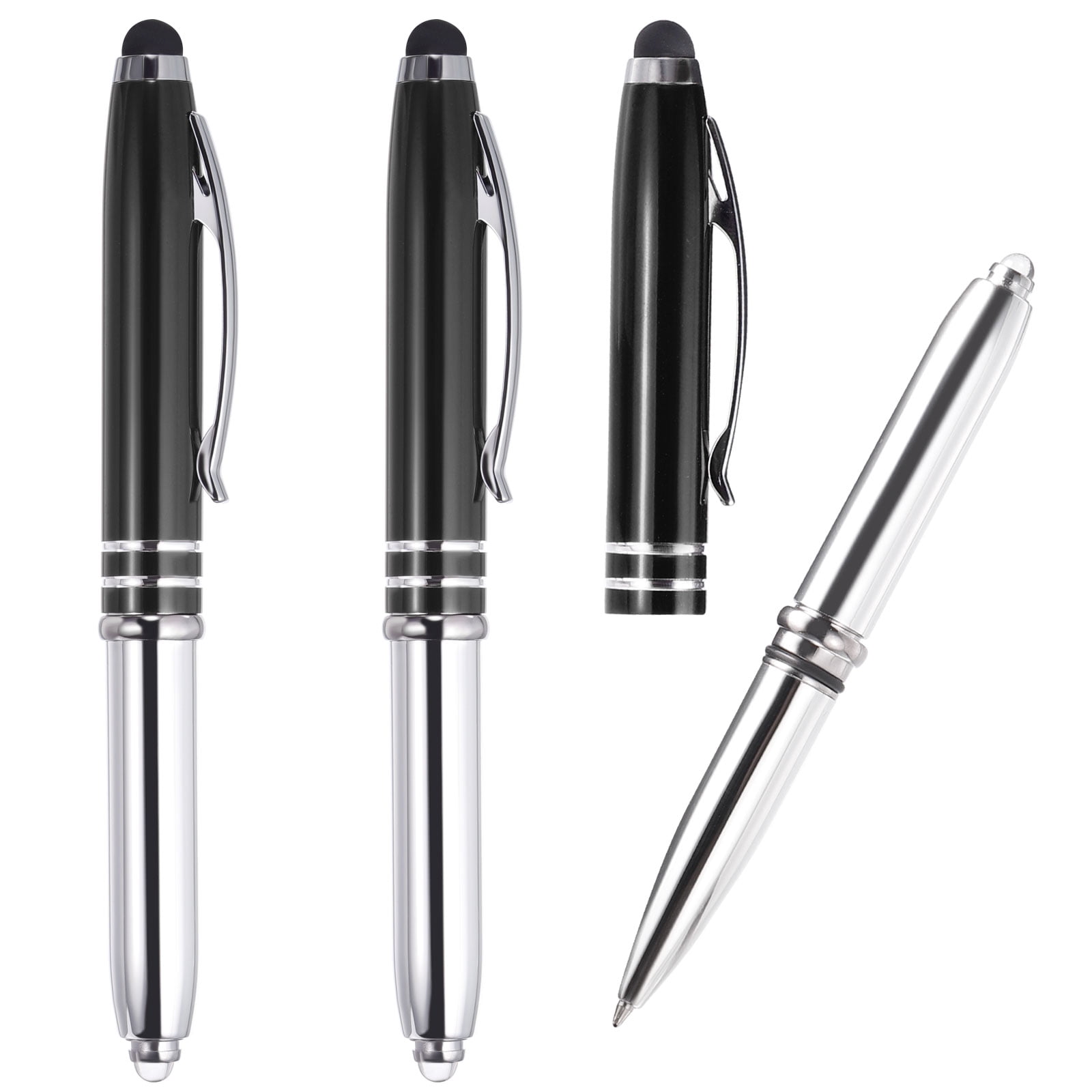 Unique Bargains Ballpoint Pen with Stylus Tip and LED Flashlight Metal Pen Black Ink 1.0mm Medium Point Stylus Pen, Black 3 Pack