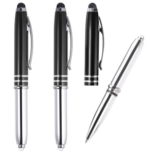 Unique Bargains Stylo à bille avec pointe Stylus et LED Lampe de poche en métal stylo encre noire 1.0mm Stylos à point moyen, noir paquet de 3