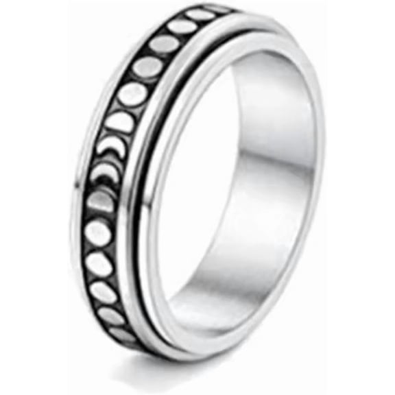 1Pc Fidget Ring 16.5mm Stainless Steel Fidget Anxiety Ring Moon Pattern Stress Relieving Jewelry Accessories for Men Women Home Office Daily Wear Gray