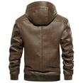 thumbnail image 4 of MANSDOUR Men's Faux Leather Jacket Winter Warm Fleece Lined Motorcycle Bomber Jacket with Hood Brown L, 4 of 7