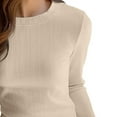 thumbnail image 3 of Women's Long Sleeve Round Neck Solid Color Pullover Tops Shirts Blouses Casual Daily Wear Loungewear Travel Outfits Fashion Essential Gift for Women | CSEONE,Beige XL, 3 of 6