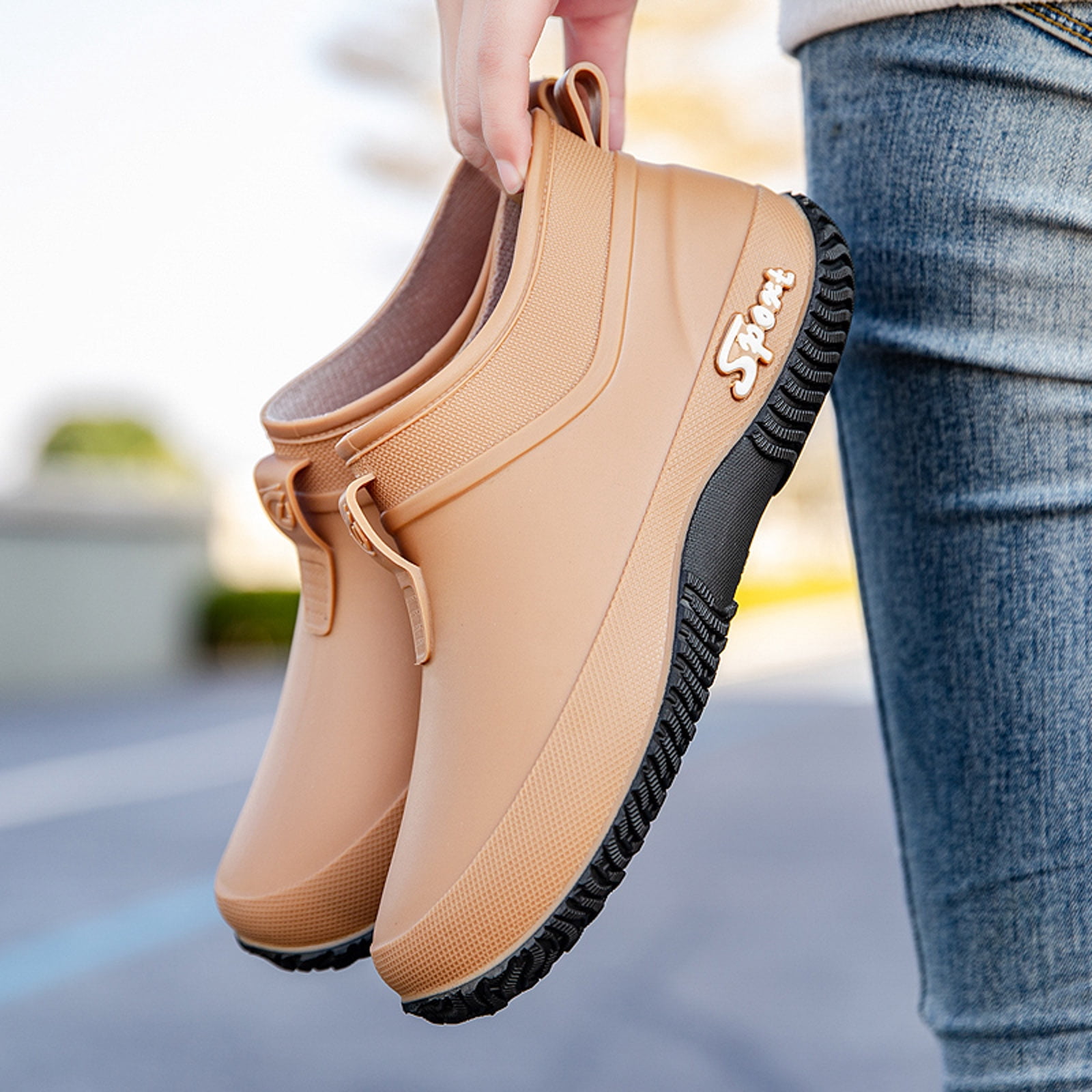 Chenyee Slip On Rubber Rain Boots for Women Non Slip Water-proof Garden Shoes Short Ankle Booties