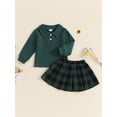 thumbnail image 3 of FEORJGP Little Girls 2-piece Casual Skirt Set 12M 18M 2T 3T 4T 5T Toddler Baby Long Sleeve Shirts Lapel Button Pullovers Solid Tops with Pleated A-linhion Comfy Daily Outfits for Spring Fall, 3 of 7