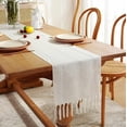 thumbnail image 2 of XINQIHANG Rustic Farmhouse Style Linen Table Runner, Boho Handmade Fringe Braided Stripe Table Runners 48 Inches Long for Holiday Party, Wedding and Dining Decorations, 13 x 48 inch-Ivory, 2 of 7