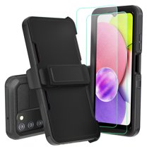 NIFFPD Samsung Galaxy A03S Case with Screen Protector Tough Rugged Shockproof Protective Phone Case with Belt-Clip Holster Black