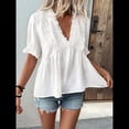 thumbnail image 4 of Blusa Holgada de Verano para Mujer, de Corta, Estilo Babydoll, con Cuello en V y Volantes de Lunares S, 4 of 7