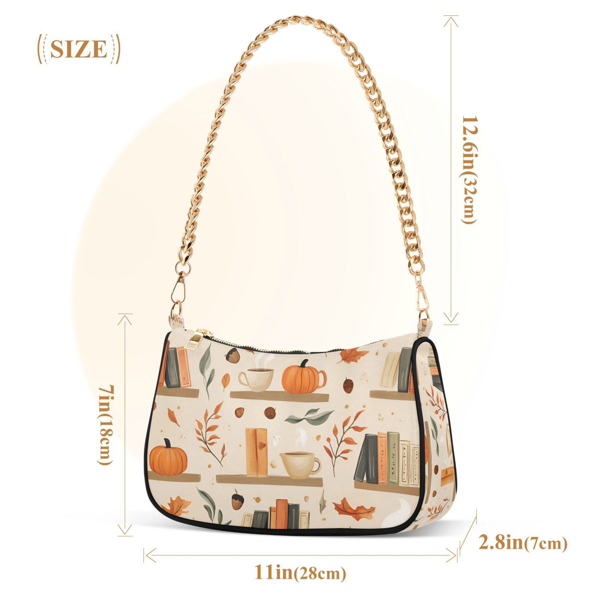 FORMRS Womens Shoulder Bag with Chain Strap Clutch Purse Cute Tote Handbag, Fall Book Shelf