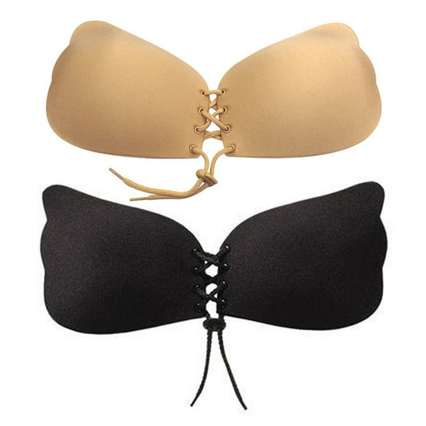 2PCS Invisible Bra Sticky Breathable Lace-up Strapless Bra Push up Bra for  Women 