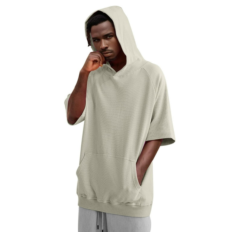 Zip Up Hoodies For Men Graphic Design Short Sleeve Hoodie Workout Gym Sweatshirt Muscle Fit Hoodies Pullover Cotton Hooded T Shirts Mens Hooded Zip Up Sweatshirt Walmart