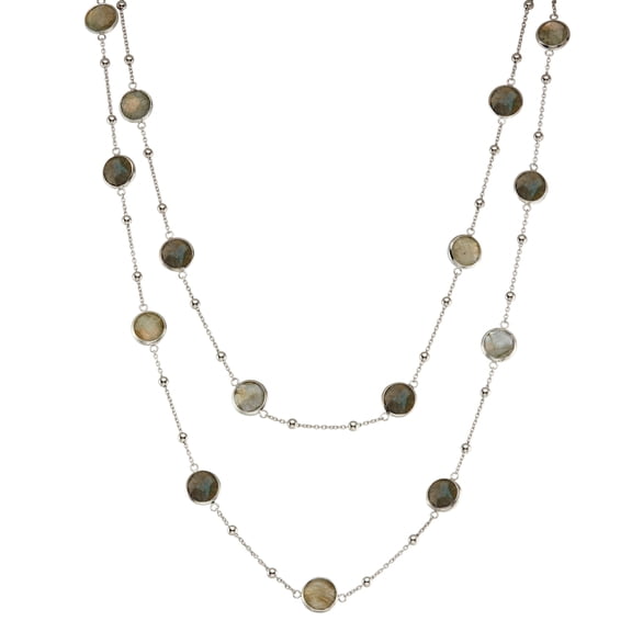5th & Main Sterling Silver Bezel Necklace with Small Silver Stations and Labradorite Round Gemstones