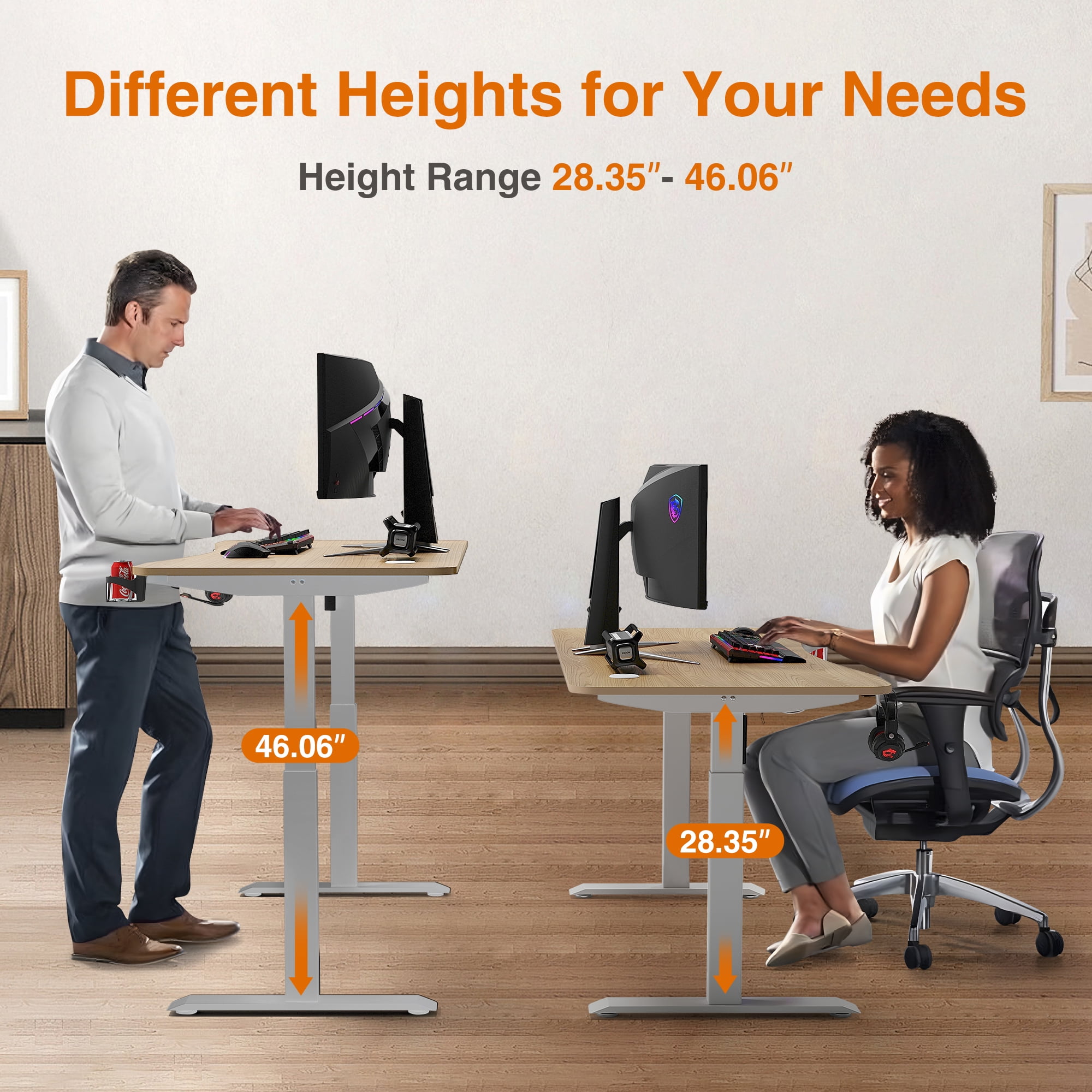 Standing Desk Adjustable Height- 48 x 24 Inches Whole Piece Desktop Stand Up Desk, Electric Standing Desk, Sit to Stand Desk for Home Office Computer Desk, Wood