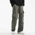 thumbnail image 2 of Baggy Cargo Pants Men High Street Parachute Pants Summer Drawstring Wide Leg Lightweight Athletic Workout Joggers Green S, 2 of 5