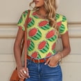 thumbnail image 6 of KLL Women 's Crew Neck Bodysuit Jumpsuits Summer Watermelon Print Short onesies Stretch T Shirts, 6 of 7