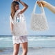 thumbnail image 1 of Bolsa de mano tejida a mano de color caramelo, Bolso de playa de malla hueca para mujeres, Bolso de playa de gran capacidad, Bolso de playa de malla, Blanco, 1 of 7