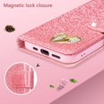 thumbnail image 4 of Feishell for Samsung Galaxy S23 Ultra Glitter Wallet Case, for Women Girls, Sparkling PU Leather with Cute Inlaid Loving Heart Diamond Magnetic Flip Kickstand RFID Blocking Card Slots Phone Case,Pink, 4 of 5