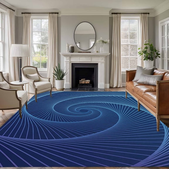 6x9 Area Rugs for Living Room, Blue Helix Stripes Non Slip Area Rugs for Kitchen Bedroom Entryway, Modern Minimalism Abstract Line Art Washable Carpet Runner Rug Floor Mats for Bedroom Home Decor