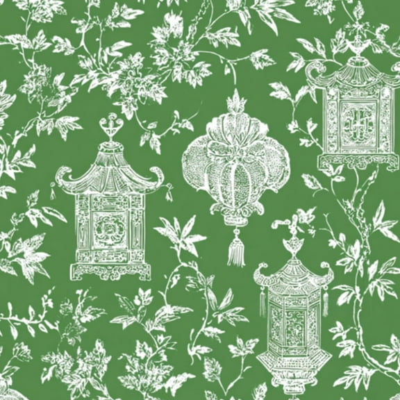 Chinoiserie Peel and Stick Wallpaper 17.7in x 9.8ft Elegant Green White Floral Oriental Design Contact Paper Vinyl Waterproof Self Adhesive Wall Paper for Bedroom Shelf Cabinet Renter Friendly
