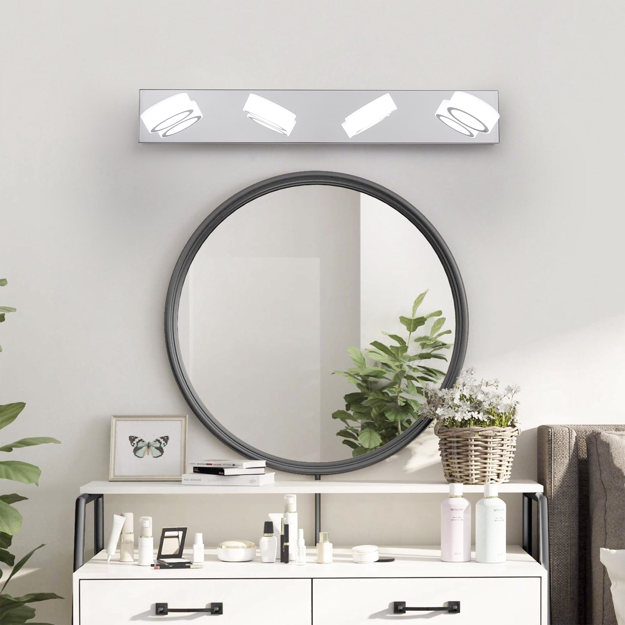 Leumius Modern 4-Light LED Vanity Light Fixture, Chrome Finish with Acrylic Light Shades, Energy-Efficient Bathroom Wall Sconce, Dimmable for Mirror, Shower and Bathroom Decor