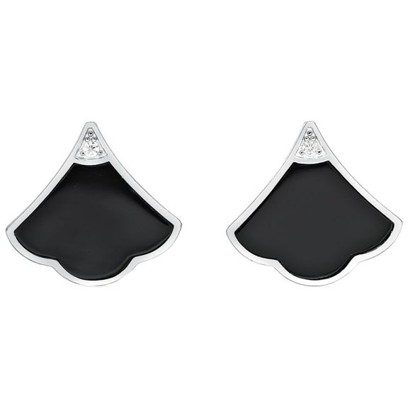 Black Onyx 925 Sterling Silver Fan Earrings - 16.5 MM