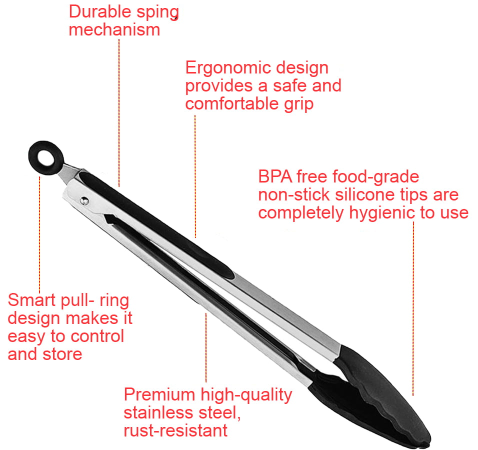 XMMSWDLA Cooking Kitchen Tongs with Silicone Tips - Stainless