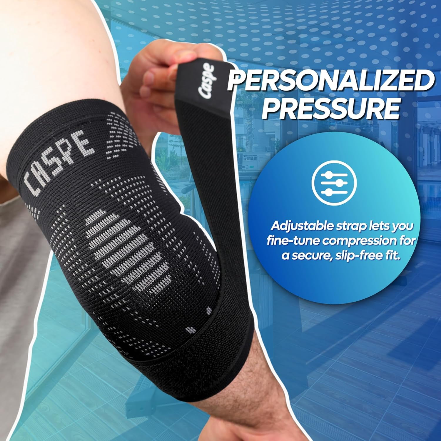 Caspe 2 Pack Elbow Compression Sleeve with Adjustable Strap – Breathable Arm Support for Men & Women, Non-Slip Sleeve for Sports & Workouts