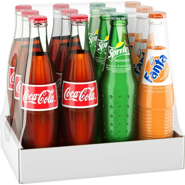 Coke De Mexico Fiesta Pack Glass Bottles, Variety Pack, 12 Fl Oz, 12