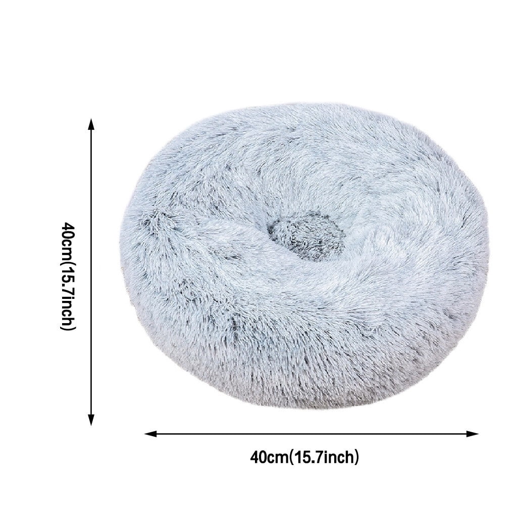 PureCasa Soft Plush Cute Dog Cat Bed, Washable Non-Slip Fluffy Pet Bed for Fall Winter, Calming Donut Cushion Sleeping Pad for Small Cats Dogs, Home Decor, Round, 1 Pack, 16"x16", Gray