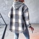 thumbnail image 5 of Camisas A Cuadros para Mujer, Chaqueta de Larga con Botones y Forro , Sudadera con Capucha, Blusa Informal de Moda. Gris L, 5 of 7