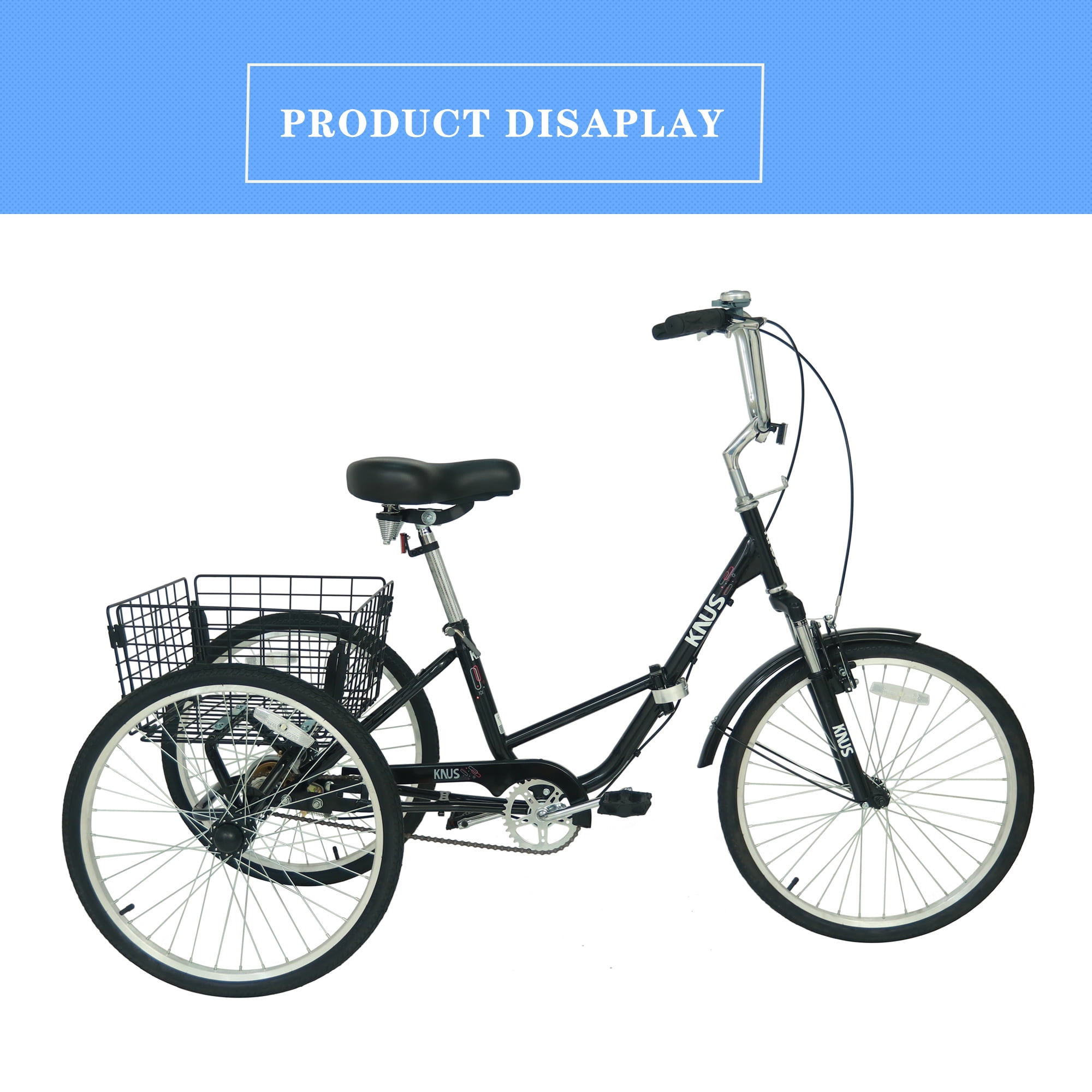 MENGYY Adult Tricycle Folding for Seniors Comfortable seat Wheel Bicycle  with Shopping Basket Double Chain 20 Inch Shock Absorber Front Fo  コンビニ受取対応商品