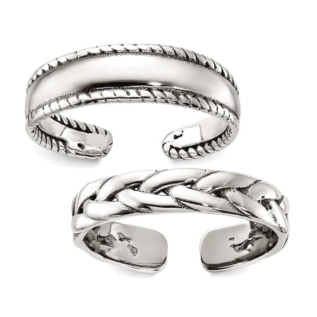 925 Sterling Silver Polished and Oxidized Set Of 2 toe rings toe ring for Women - 3.2 Grams