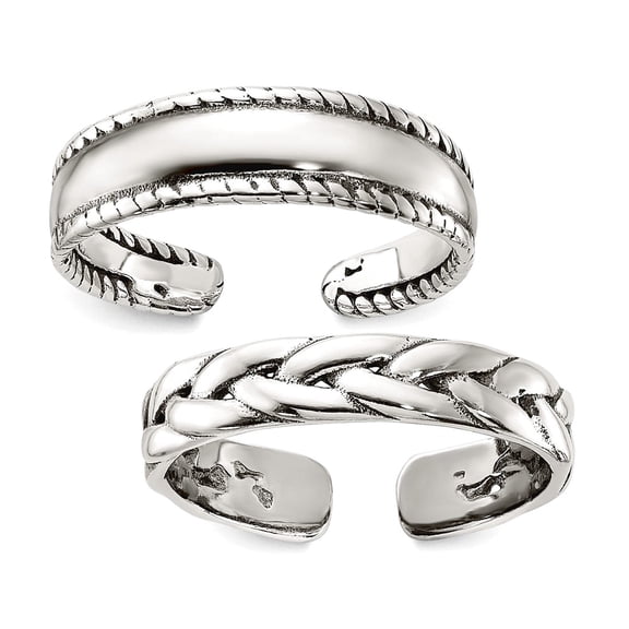 925 Sterling Silver Polished and Oxidized Set Of 2 toe rings toe ring for Women - 3.2 Grams