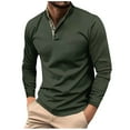thumbnail image 2 of DDAPJ pyju Waffle Henley Shirts for Men Fashion Crewneck Pullover Tops Raglan Long Sleeve Casual 4 Button T-shirts Quick Dry Collarless Golf Shirt Army Green L, 2 of 7