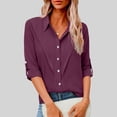 thumbnail image 3 of Perfectbot Women's Button Down Shirts - Rolled 3/4 Sleeve Blouse Loose Fit for Casual & Work, Sizes S-5XL, 3 of 7
