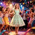 thumbnail image 4 of Girls Tulle Princess Dresses Trendy Embroidery Flower Lace Ruffle Spaghetti Gown for Pageant Wedding Birthday Party Graduation Dance Prom Green 7-8 Years, 4 of 6