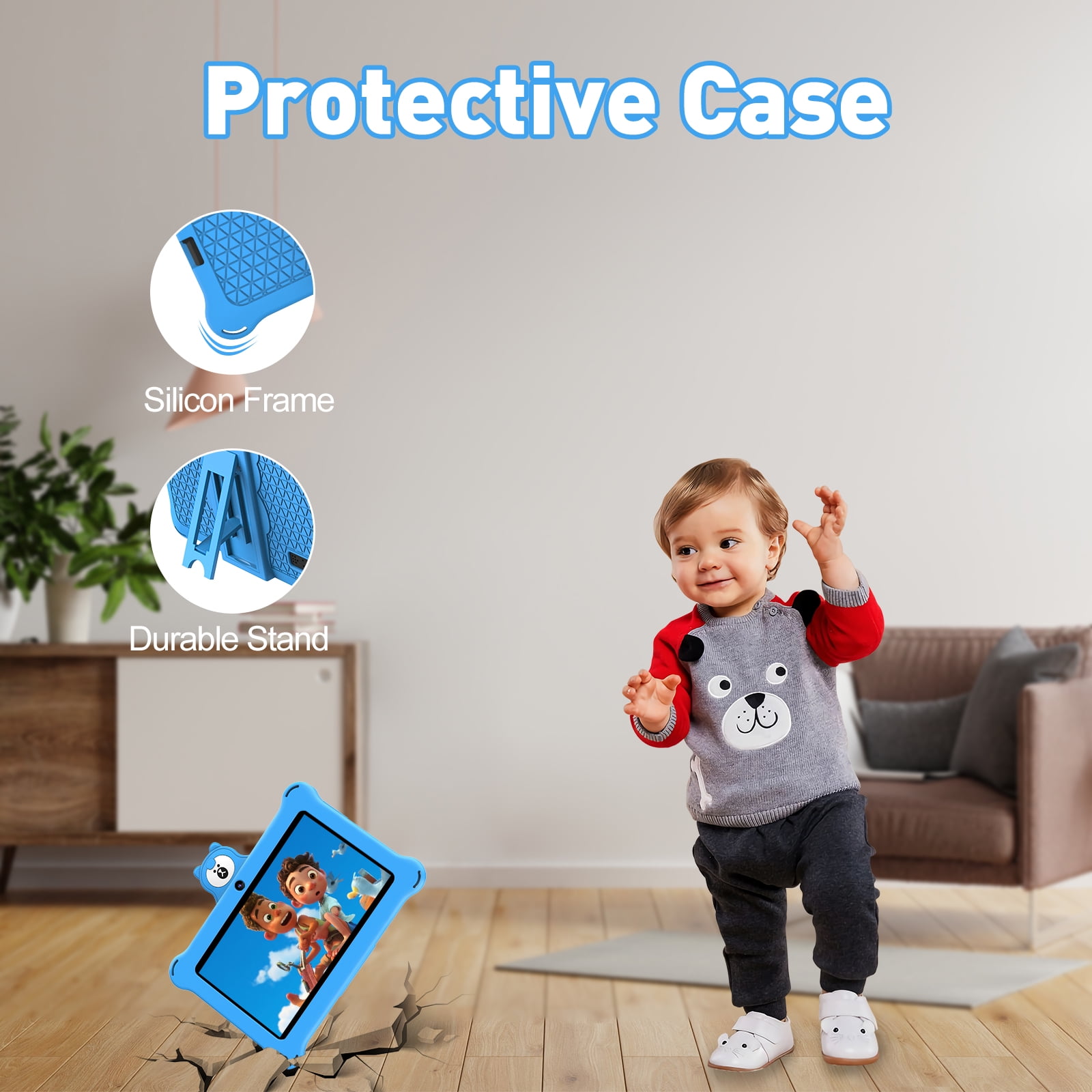 Kids Tablet 7 inch 32GB WiFi Android 13 Tablet For Kids| Bluetooth | Parental Control | Pre-Installed Learning Tablet Apps for Toddlers Children | with Shockproof Case(Blue)