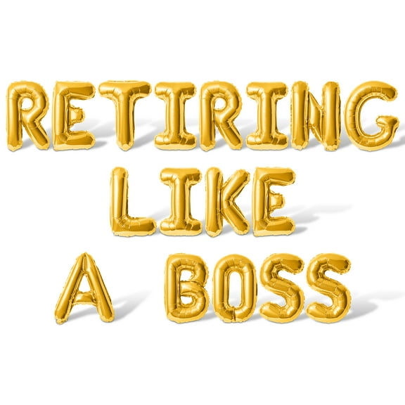 Letter Balloons - RETIRING LIKE A BOSS 16" Inch Alphabet Letters Foil Mylar Balloon Retirement Party Banner (Gold)