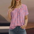thumbnail image 2 of Uaswgudfs Women's Dressy Boat Neck Tunic Top - Summer Floral Boho Loose Fit Pleated Casual Short Sleeve Blouse, 2 of 4