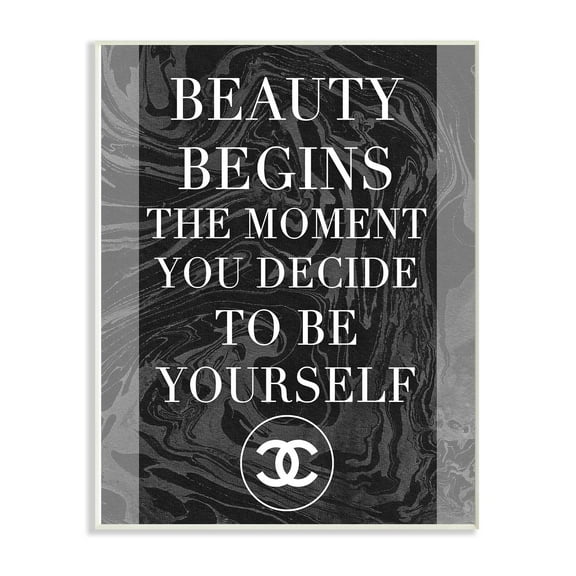 The Stupell Home Decor Beauty Begins Once You Decide To Be Yourself Black Marble Typography Wall Plaque Art