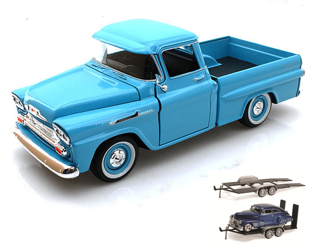 Diecast Car & Trailer Package 1958 Chevy Apache Fleetside Pickup