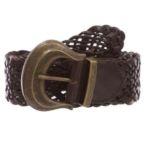 Wide Genuine Leather Brown Braided Belt S M 2-Prong Big Brass Buckle 33-36 Waist 2 main image 4