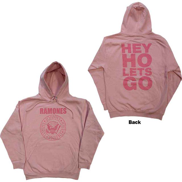 Ramones Unisex Pullover Hoodie Sweatshirt Pink Hey Ho Seal (Back Print)