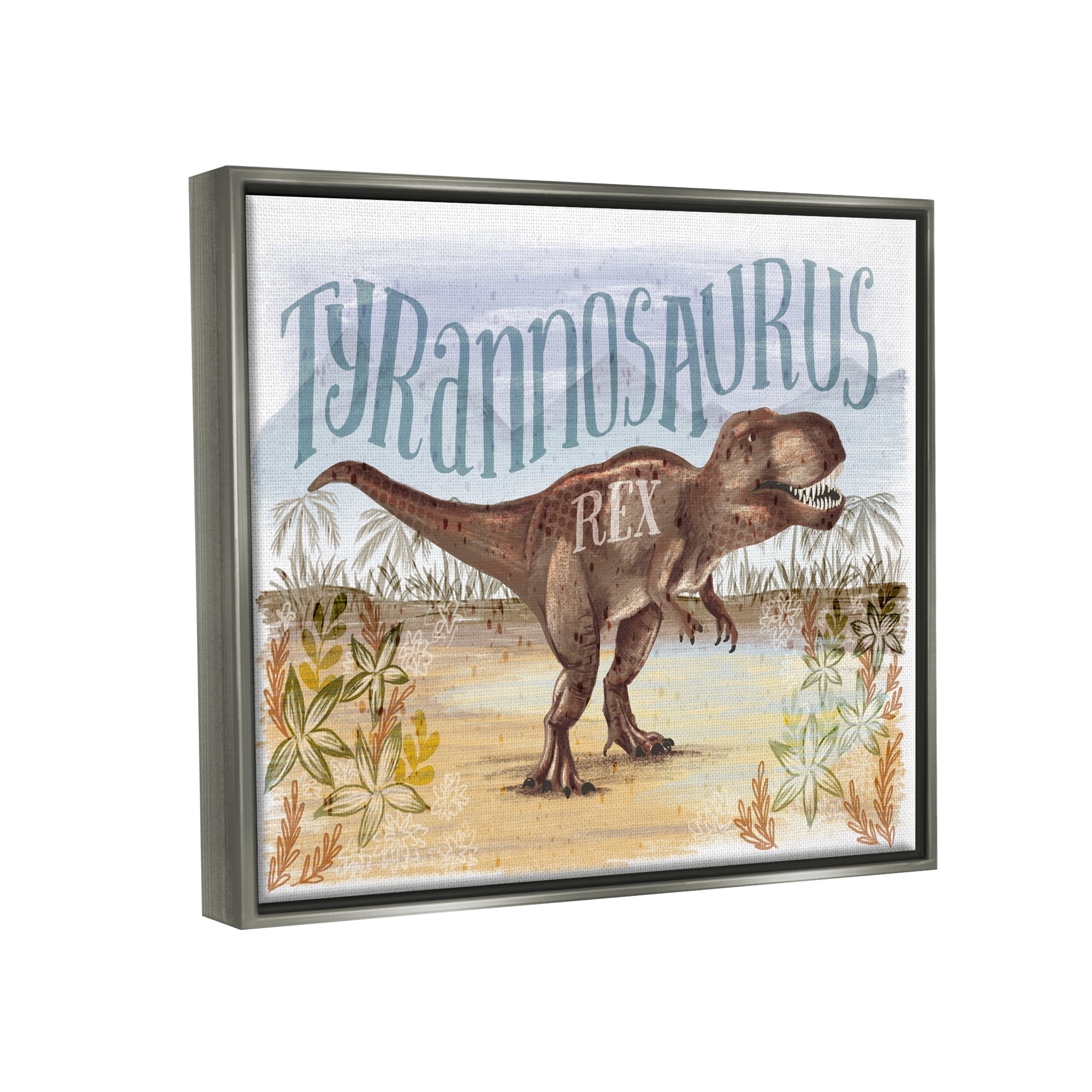 Stupell Industries T-Rex in Nature Animals & Insects Painting Gray Floater Framed Canvas Art Print Wall Art, 21 x 17
