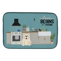 White English Bulldog Kitchen Scene Dish Drying Mat