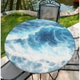 thumbnail image 1 of Housse de Table Ronde pour Tables Rondes 36 Pouces-70 Pouces, Nappe Ajustée avec Élastique pour Fête Intérieure Extérieure Vacances, 60 Pouces, Vagues de Mer, 1 of 7