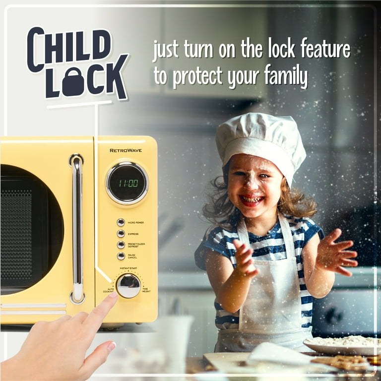 Nostalgia Retro Compact Countertop Microwave Oven, 0.7 Cu. Ft. 700-Watts with LED Digital Display, Child Lock, Easy Clean Interior, Yellow Nostalgia Retro Compact Countertop Microwave Oven, 0.7 Cu. Ft. 700-Watts with LED Digital Display, Child Lock, Easy Clean Interior, Yellow