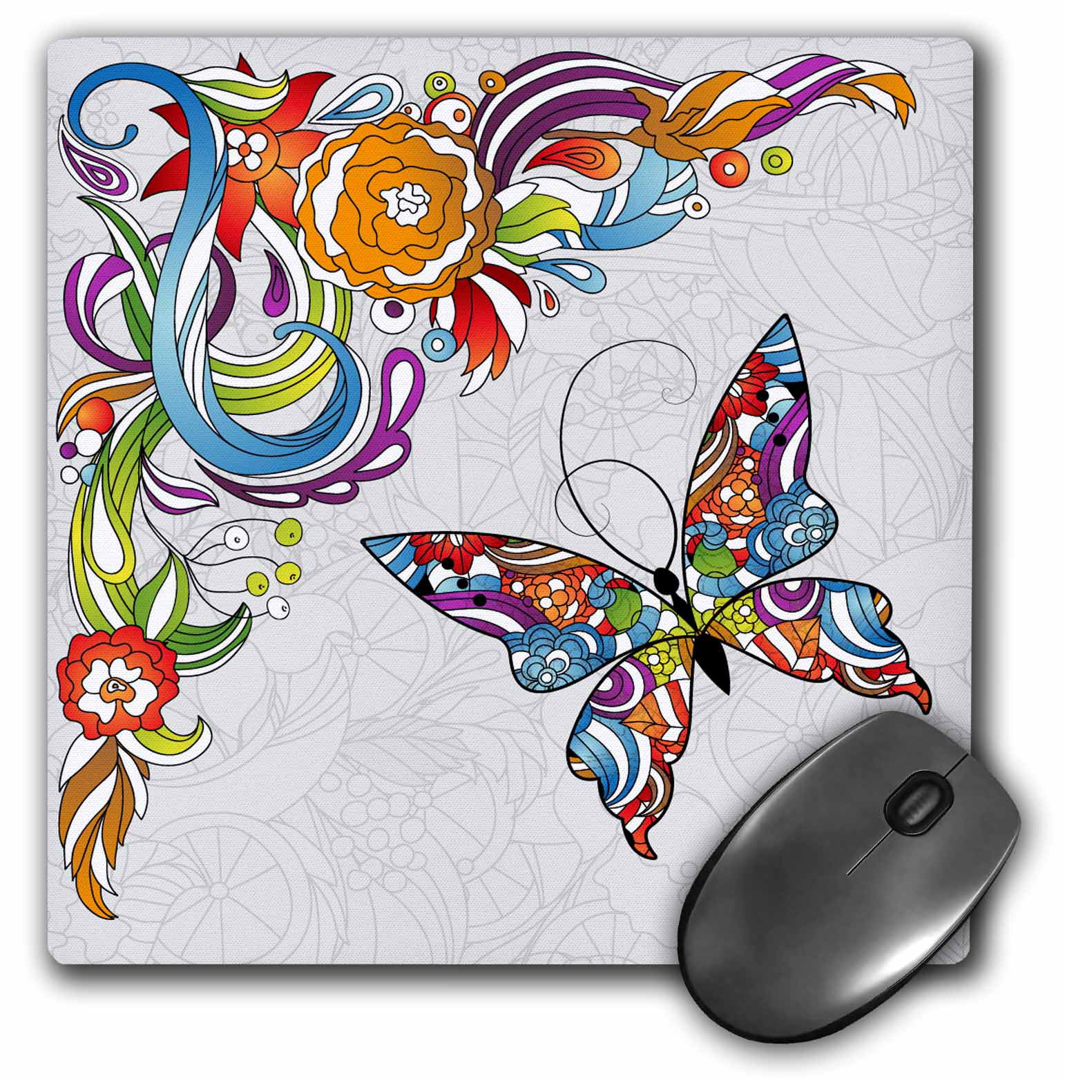 3dRose Abstract Flower Swirl and Colorful Butterfly Vector Design ...