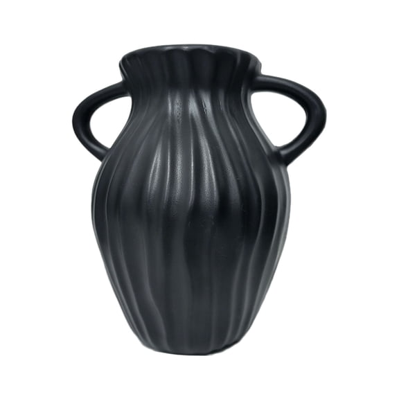 Vikakiooze Plastic Vase Ornament for Dry Flowers 8.3x5.5x3.9 inch Black Round Decorative Bowl Centerpiece for Coffee Table Desk