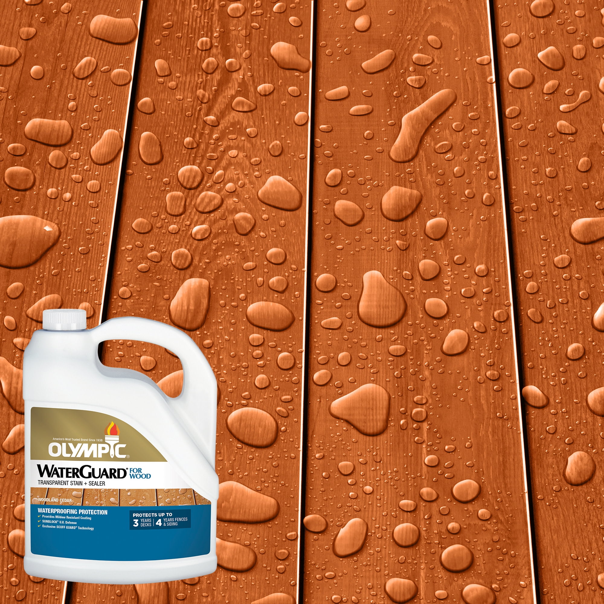 (2 pack) Olympic WaterGuard Woodland Cedar Transparent Exterior Wood Stain and Sealer, 1 Gallon