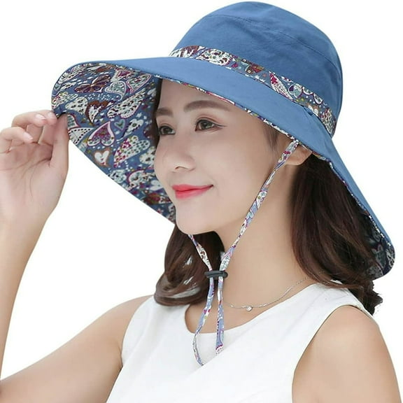 FNNMNNR Sun Hats for Women Packable Sun Hat Wide Brim UV Protection Beach Sun Cap - Blue